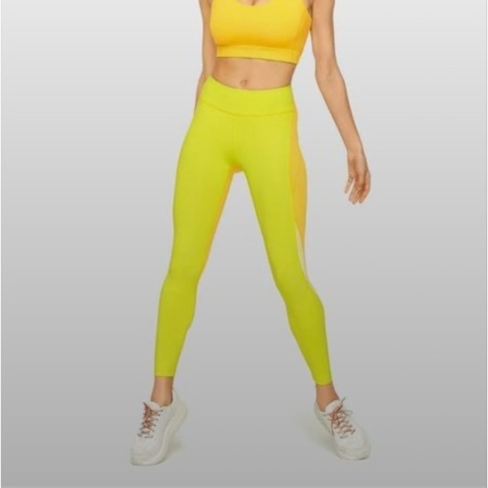 Outdoor Voices Leggings Womens‎ S Yellow Excellent Colorblock TechSweat 7/8
